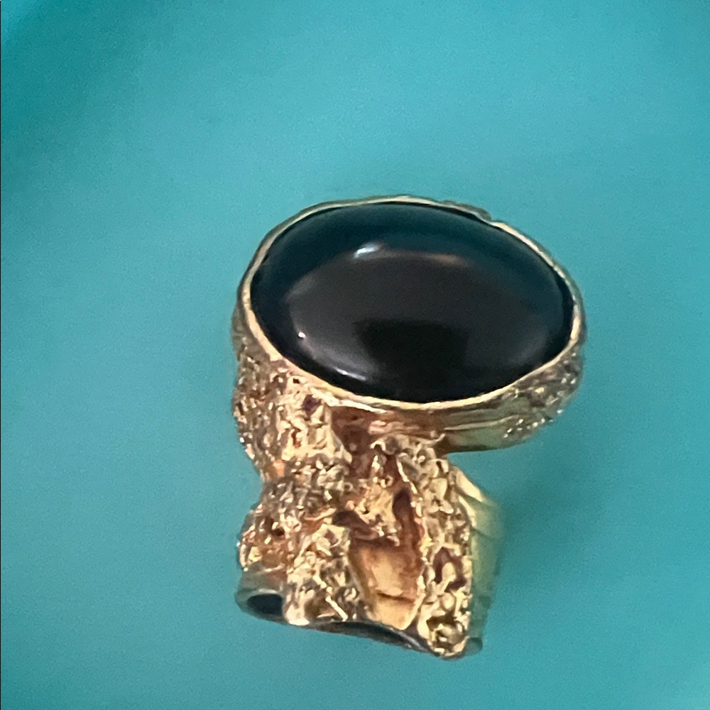 Yves Saint Laurent Gold Ring with Black Stone. No box.